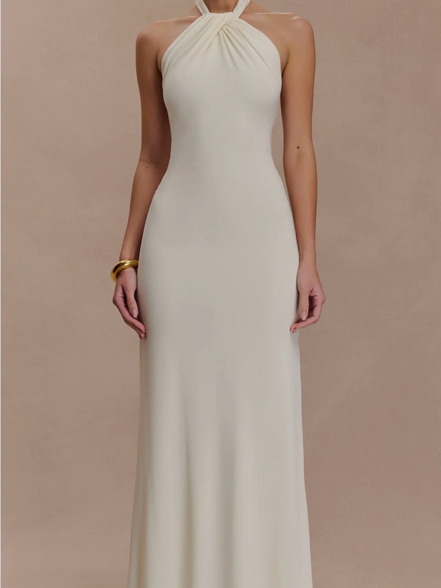 Elyna- Slinky Halter Maxi Dress - Ivory